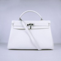 Hermes Kelly 35Cm Togo Leather Handbag White/Silver